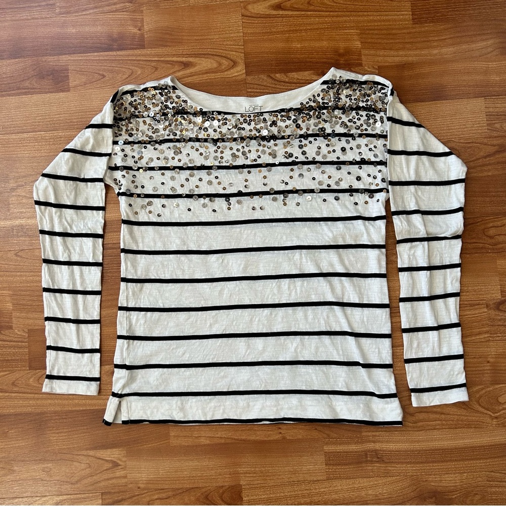 3/$20 Ann Taylor Loft sequined 100% cotton striped top size Medium